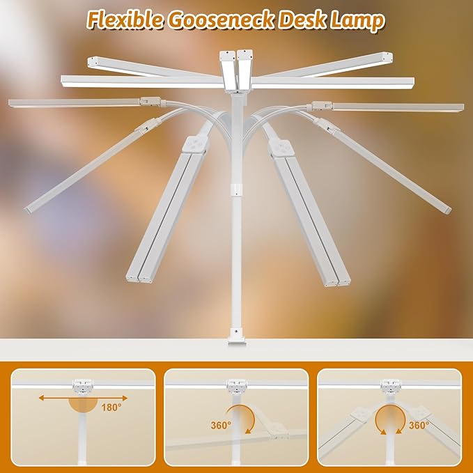 LED Desk Lamp for Office Dorm Home - Eye Caring Desk Light with Timer, Remote Control 24W 5 Color Brightest Dual Screen Computer Monitor Gooseneck Dimmable Table lamp with Anti-Glare Cover Base