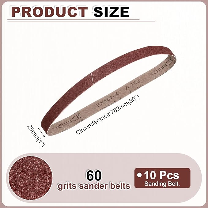 HARFINGTON 1 x 30 Inch Sanding Belts, 10 Pcs 60 Grits Aluminum Oxide Abrasive Belt Sander File Belt for Woodworking, Metal Polishing, Knife Sharpener