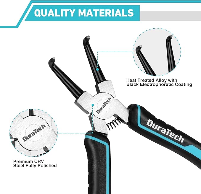 DuraTech 4 PCS Snap Ring Pliers Set, 7 Inch Heavy Duty Internal & External Circlip Pliers Kit with Straight/Bent Jaw, Premium CRV Steel, Precision Spring Loaded C Clip Pliers with Storage Pouch