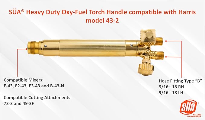 SÜA - Heavy Duty Oxy-Fuel Torch Handle compatible with Harris model 43-2