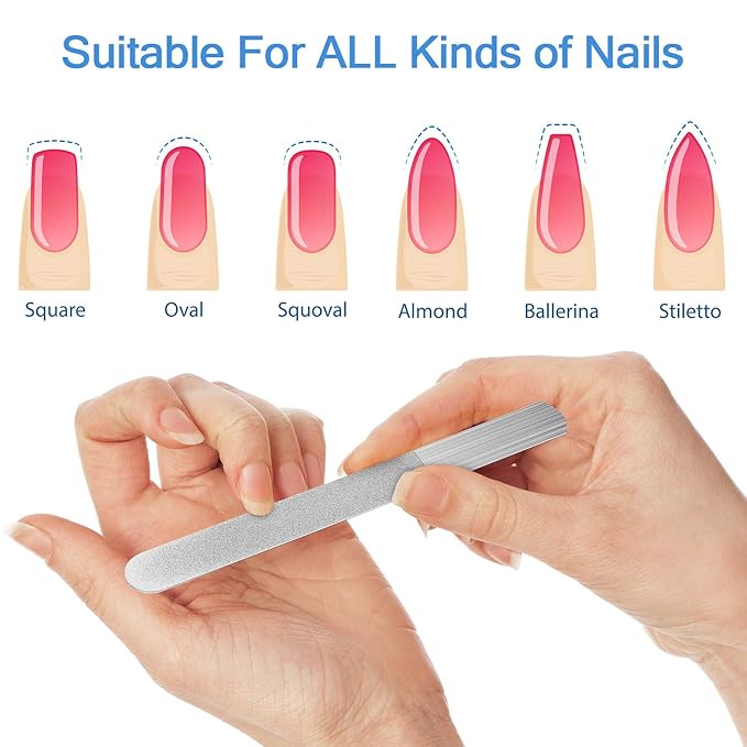Mudder 6 Pieces 6.9" Metal Nail Files Diamond Stainless Steel Sapphire Toenail Fingernail Files Double Side Metal Manicure Natural Acrylic Nails Emery Boards for Salon Home and Travel Women Men