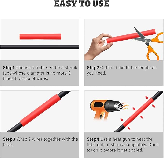 RED WOLF Waterproof Red and Black Heat Shrink Tubing Kit 270PCS, 3:1 Shrinkage Ratio, Adhesive Lined Electrical Cable Harness Heat Shrink Tube Marine Grade for Wire Wrap Connection Insulation
