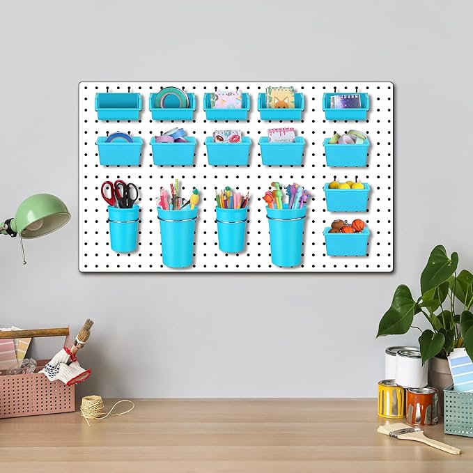 64 Pieces Pegboard Bins Pegboard Cups with Hooks and Loops Peg Hooks Assortment Organizer Accessory for Organizing Accessories Tools Storage Office Workshop Garage Workbench (Blue)