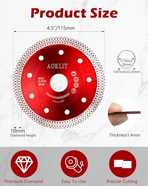 4" Diamond Saw Blade, 2Pcs Super Thin Tile Cutting Blade, Diamond Blade for Angle Grinder Cutting Porcelain Tile Granite Marbles