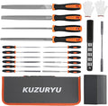 KUZURYU 31PCS Metal File Set - 4 Metal Files for Steel and 12 Needle Files with Steel Brush, Tool Bag, Riffler File, 12 Sandpaper and Gloves, Suitable for Metal and Wood Processing