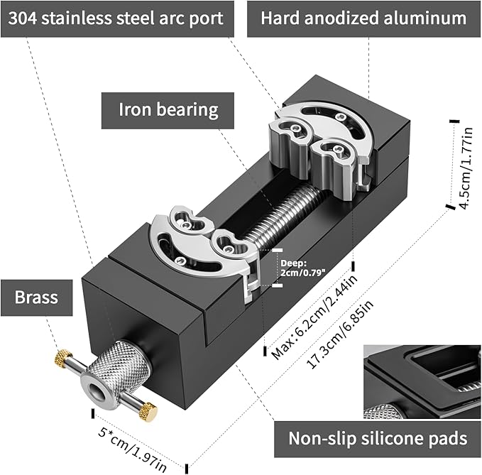 WhiteRhino Mini Vise Clamp,Smart Fractal Vise Drill Press Vise Bench Vise,Heavy Duty Self-Adjusting Aerospace-grade Aluminum Alloy&Precision CNC Machined— Crafts,Jewelry Making, Modeling,DIY,Repairs