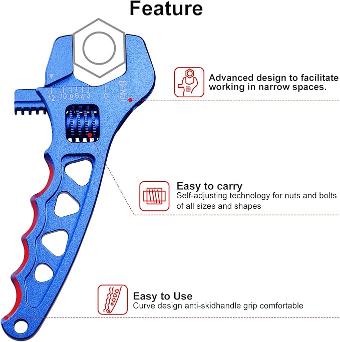 Adjustable 3AN-12AN Adjustable Wrench Spanner Lightweight for AN Hose Fitting Aluminum Blue