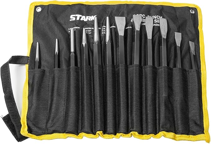 XtremepowerUS 12-Pieces Professional Punch and Chisel Set Mechanics Pin Tapered Center Chisel Punch with Carrying Pouch