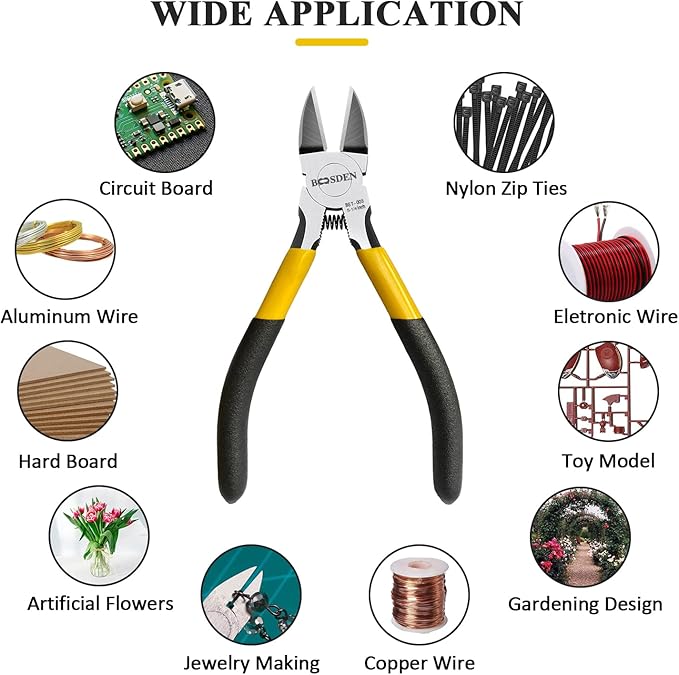 BOOSDEN 5 inch Flush Cutter, Dikes Wire Cutter for Crafting Electrical Jewelry Making, Ultra Sharp Wire Clippers