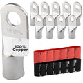 SELTERM 10pcs - 4/0 Awg - 5/16" Stud - Battery Lugs - Ring Terminal Connectors with 12pcs 3:1 Black & Red Heat Shrink Tubing with Adhesive | Heavy Duty Battery Cable Ends - Tinned Copper Wire Lugs Kit