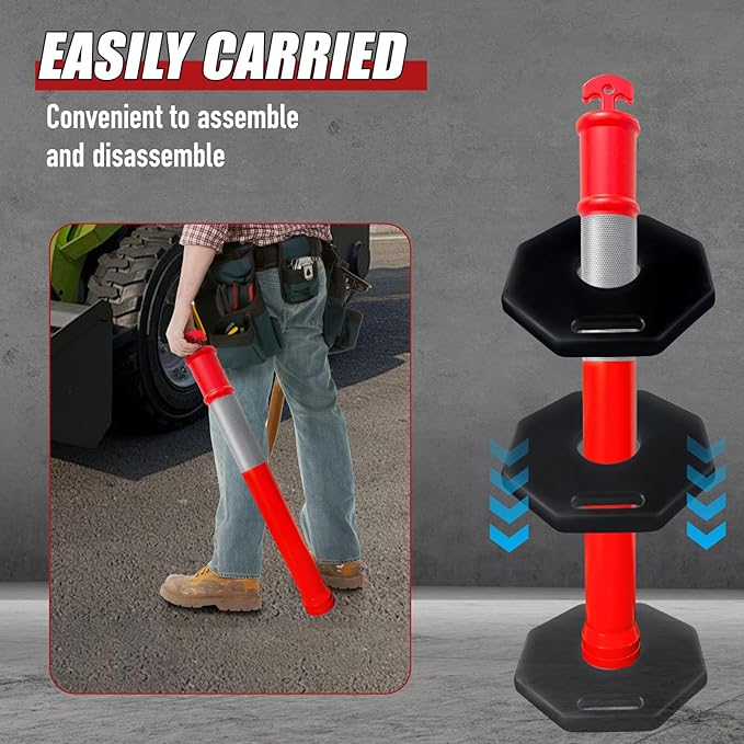 CJ Safety 44" inch Orange PE Delineator Post Cone, Heavy Duty Recycled Rubber Base, 10" Reflective Band, Pipe Insulation, Safety cones, Traffic cones for No Parking (Set of 3 Pack)