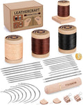FOUSNOW Leather Sewing Kit, Leather Stitching Kit, Heavy Duty Sewing Kit with Round Waxed Thread, Needles for Hand Stitching, Upholstery Repair Kit for Canvas Carpets Shoe Clothes