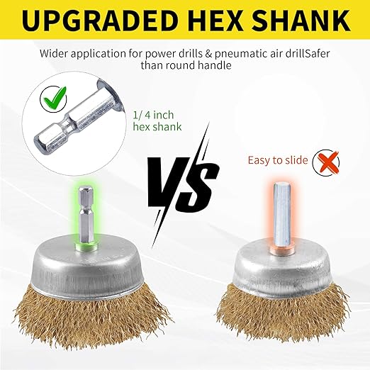 30 Pack Wire Brush Wheel for Drill, Brass Wire Brush for Drill, 1/4 Inch Hex Shank, Wire Brush Drill Bit, Wire Cup Brush for Rust Removal, Wire Brush Drill Attachments