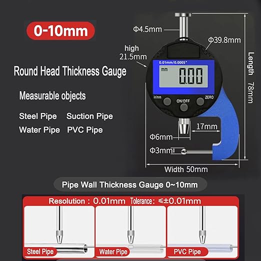 Digital Indicator Measuring Range 0-10mm0.0005''/0.01 mm Measuring Indicator, Digital Thickness Gauge, Suitable for use on CNC Machine Tools, lathes and Other Equipment.（YT）
