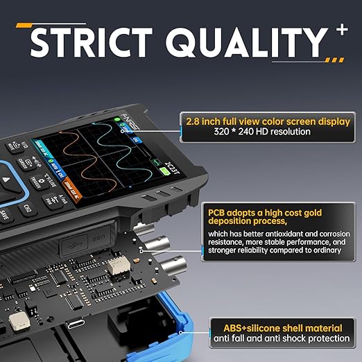 FNIRSI 2C23T 3IN1 Digital Oscilloscope Multimeter DDS Generator, 2 Channels, 10MHz Bandwidth, 50MSa/s Sampling Rate, 10000 Counts, Voltage, Current, Capacitor, Resistor, Diode Test