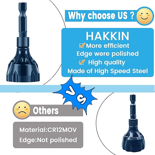 Hakkin 2Pcs Tungsten Carbide Deburring External Chamfer Tool 1/8"-3/4"(3mm-20mm), Deburring Chamfering Drill Bit for Metal, Bolt Thread Repair with Quick Release Hex Shank（Blue）