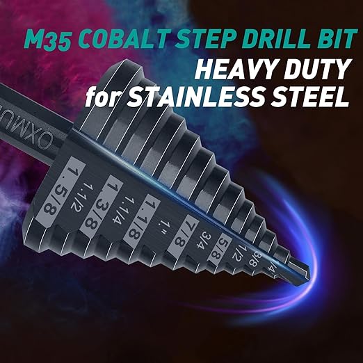 Large Step Drill Bit for Steel, 1-5/8"(Pro) 13Holes, M35 Cobalt Drill Bits, Extra-Heavy Duty for Stainless Steel, Hard Metal, Aluminum, Wood, Two-Straight Flute 13-Steps. Co158Z