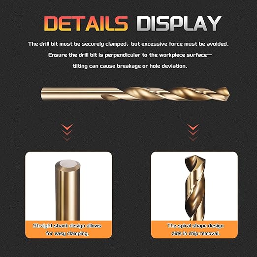 Drill Bit, 21/64" Cutting Diameter (8.334mm), 4241 HSS Gold 118° Cutting Angle Versatile Jobber Bits - (Applications: for Drilling Plastic Wood Soft Thin Metal), 4-Pieces