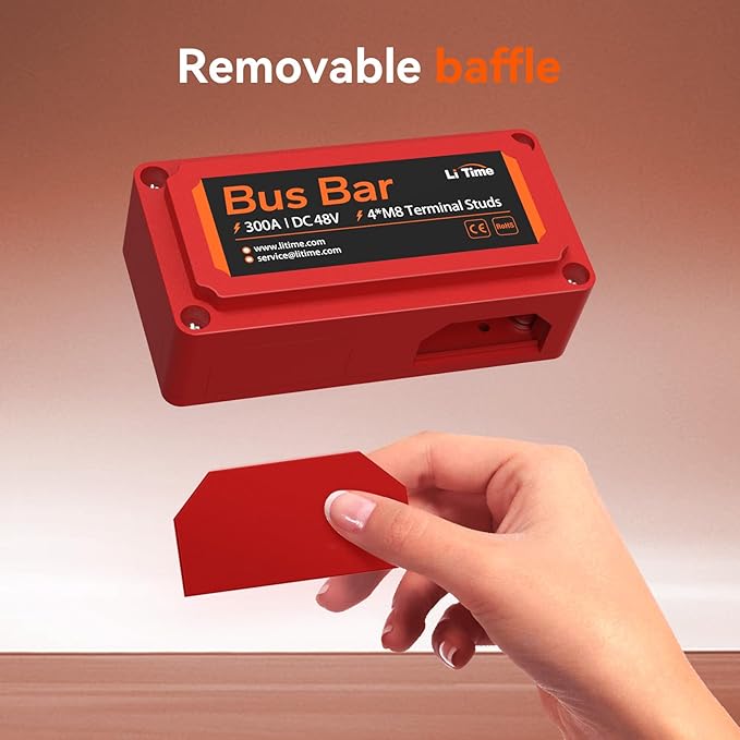 Litime 300A Bus Bar 4*M8 Terminal Posts for LiFePO4 Batteries High Voltage and Current Suitable for Automotive, Marine, and Solar Applications and Electrical System (Red+Black)