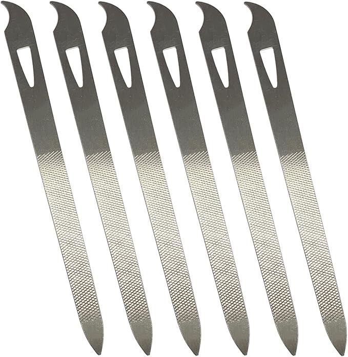 Nail Files for Natural Nails (6 Pack), Metal Nail File 5.5’’ Stainless Steel Thin Durable Nail Filer with Curved Sharp Pointed Tip Double Sided Manicure Pedicure Toenails Tools