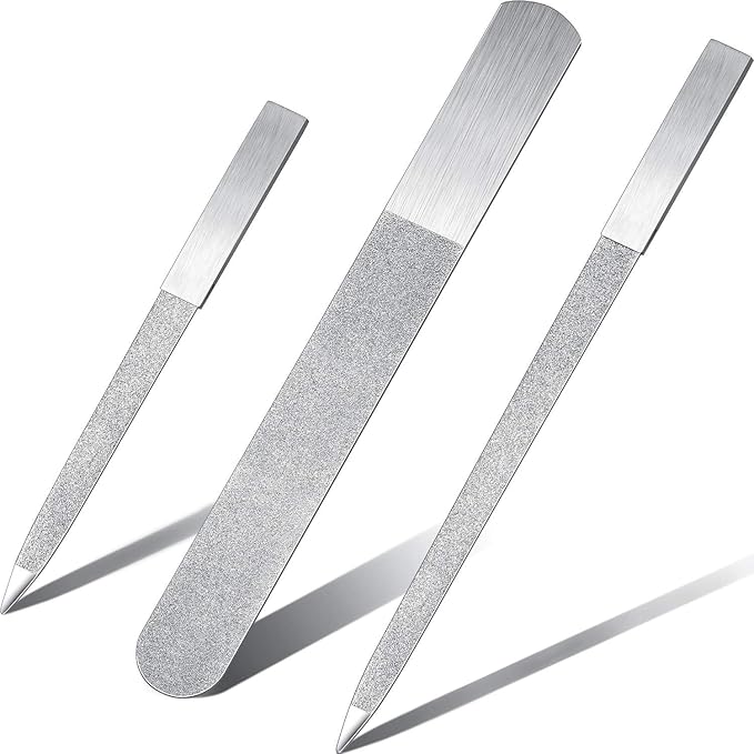 Mudder 3 Pcs Diamond Nail File Set Stainless Steel Double Side Nail File Metal Sapphire Buffer Manicure Files Natural Nails Emery Boards for Salon Home and Travel Women(Silver)