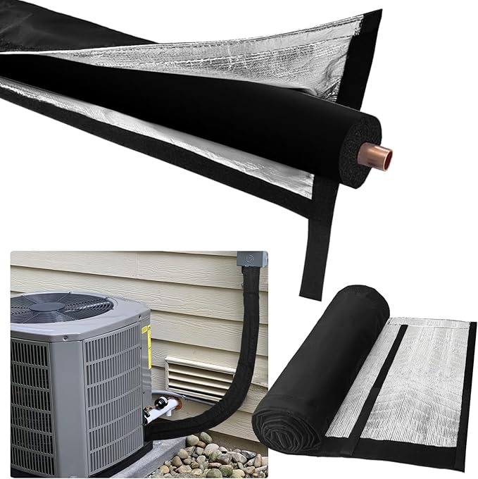 Outdoor 3-Layer HVAC Copper Pipe Insulation Cover,UV-Resistant 600D Oxford Cover for Outside AC Pipe Insulation,Weatherproof AC Line Sleeve Mini Split to Central Air,72" L×10.2" W,Black