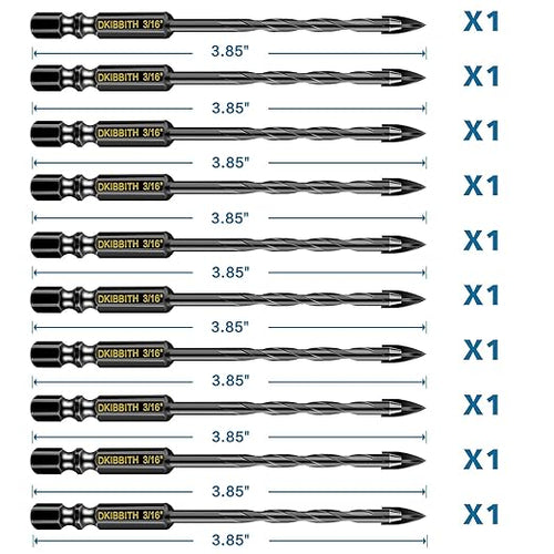 10 Pcs 3/16" Masonry Concrete Drill Bit Set for Tile Brick Glass Plastic Wood, Cross Tungsten Carbide Tip, Hex Shank, Work with Ceramic Porcelain Tile Wall Mirror Paver, 3/16 Inch Drill Bits,5mm.