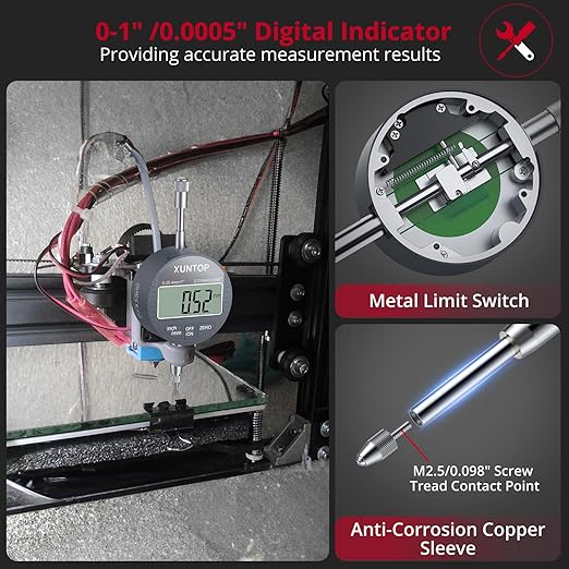 0-1inch/0.0005inch Dial Digital Indicator and 90lbs (40kg) Magnetic Base Magnetic Electronic Indicator with 3 Adjustable Joints 5/16 inch (8mm) Clamping Diameter for Lathe CNC 3D Printer