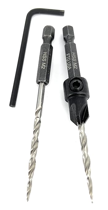 FTG USA Adjustable Wood Countersink Drill Bit #6 (9/64") with 1 Tapered Drill Bit for Woodworking