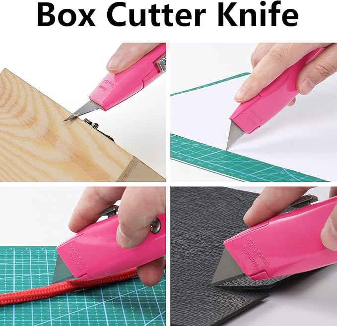 DIYSELF 2Pack Utility Box Cutter Retractable Blade Heavy Duty, Box Opener for Boxes and Cartons, Aluminum Shell, Cardboard Cutter Knife (Pink)