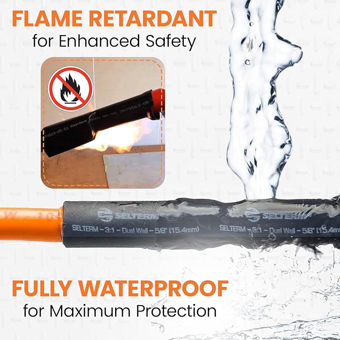 SELTERM 5/8" Black [50 Feet] Marine Grade Heat Shrink Tubing Roll, 3:1 Ratio Dual Wall Adhesive Lined Waterproof Heat Shrink Wrap Tube, for Battery Cable Lugs Wire Terminals Connectors