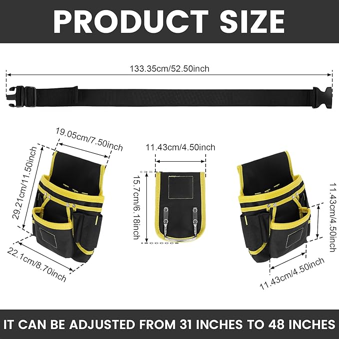 Tool Belt Bag Utility Belt Adjustable Pockets Tool Belts Detachable Work Pouch Bag Heavy Waist Apron Versatile Pouch for Electrician
