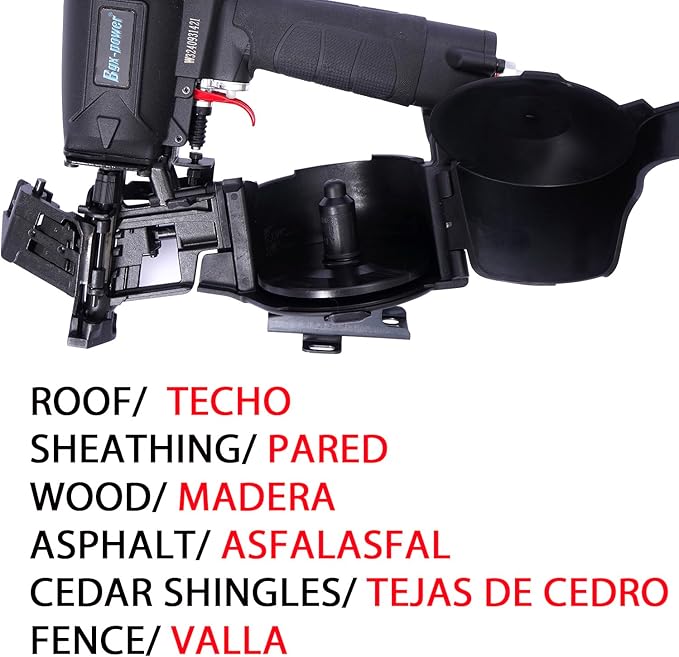 Roofing Nail Gun, 15 Degree CN45N Roofing Nailer 3/4-Inch to 1-3/4-Inch Coil Nails, 120-pcs Load Capacity Coil Nailer in Black