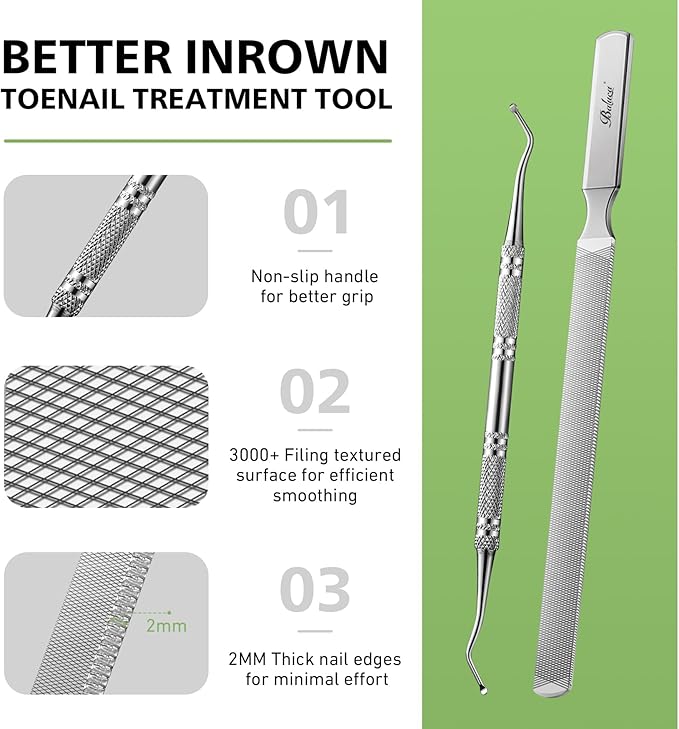 BALUCA Toenail File for Thick Nails & Ingrown Relief | Heavy Duty Metal Emery Board with Toenail Lifter for Seniors, Coarse Grit & Durable Stainless Steel Design (Silver, 1.0, Count, 180/240 Grit)