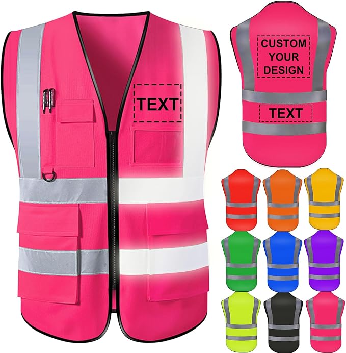 Custom Safety Vest for Men with Logo High Visibility Safety Vests Reflective with Pockets and Zipper Construction