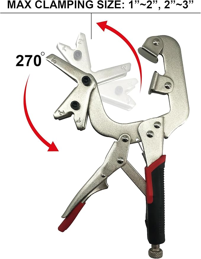 MacWork 10-Inch Welding Pipe Plier Clamp, Fast Release, C-Clamp Locking with Large V-Pads, with 5-Inch Mini C-Clamp Locking Plier