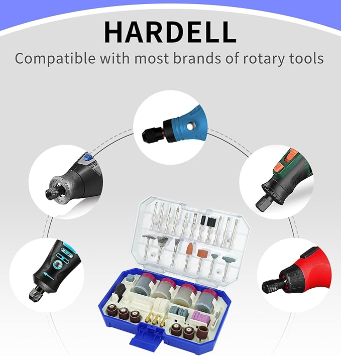 HARDELL Rotary Tool Accessories, 227pcs Power Rotary Tool Accessories Kit, 1/8"(3.2mm) Diameter Shanks, Universal Fitment for Easy Cutting, Polishing, Sanding, Carving, Grinding, Engraving