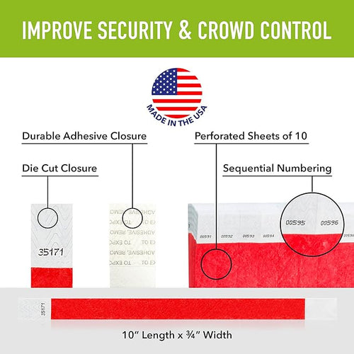 1,200 WristCo Neon Red Tyvek Wristbands for Events - Tamper-Proof Design & Fluorescent Color Prevent Reuse Premium-Grade Bracelets for Hospital & Medical ID, Party & VIP Identification