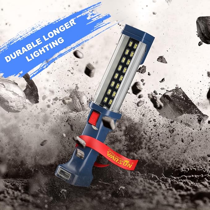 WARSUN LED Work Light Rechargeable, Portable Mechanic Trouble Light with1200 Lumens, COB worklight Magnetic Base, Cordless Floodlight for Car Repair, Camping, Hiking, 30w