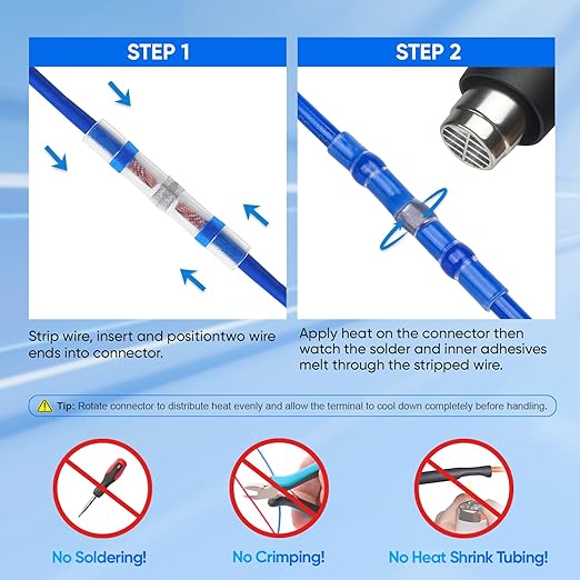 TICONN 300 Pcs Solder Seal Wire Connectors, Heat Shrink Butt Connectors, Waterproof and Insulated Electrical Wire Terminals, Butt Splice (300PCS)