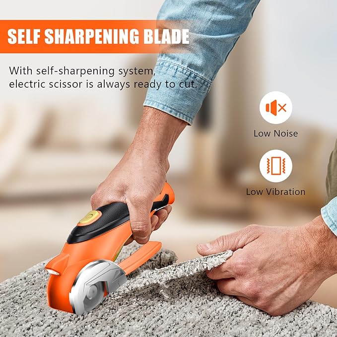 Cardboard Cutter, Cordless Electric Scissors, Power Shears Box Cutter with a Replacement Blade, Rotary Cutter for Cardboard Packages Leather Plastic (Orange)