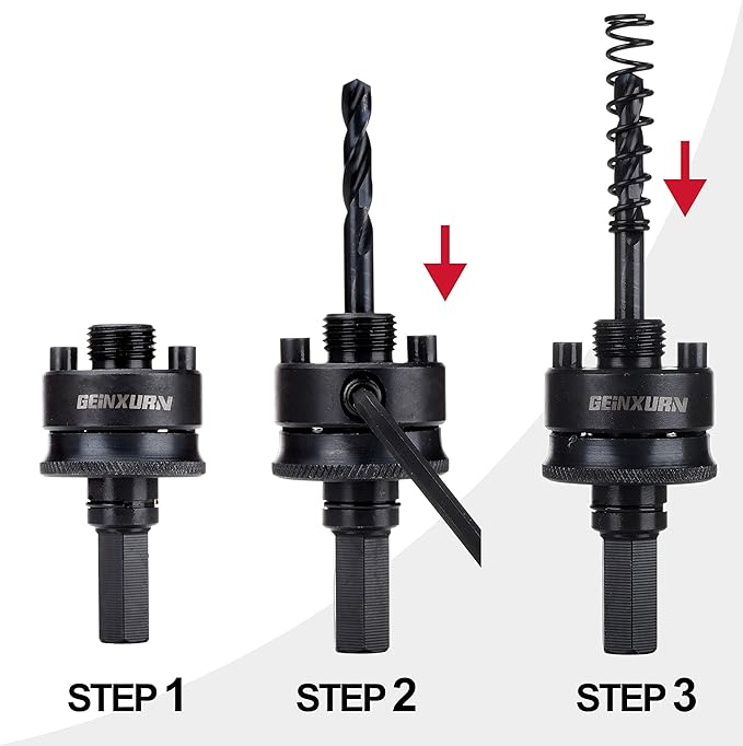 Quick Change Hole Saw Mandrel, 7/16-Inch and 3/8 Inch Hole Saw Arbor with 3Pcs Central Drill/2PCS Hex wrench/2Pcs Spring