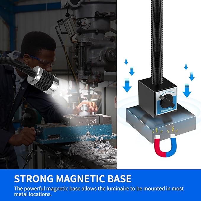 Magnetic Work Light, LED Work Light with Flexible Gooseneck and Magnetic Base, Shop Tool Lamp for Lathe, Work Bench, Sewing Machine,Grill,Industrial Lighting,10W,900Lumens,Black
