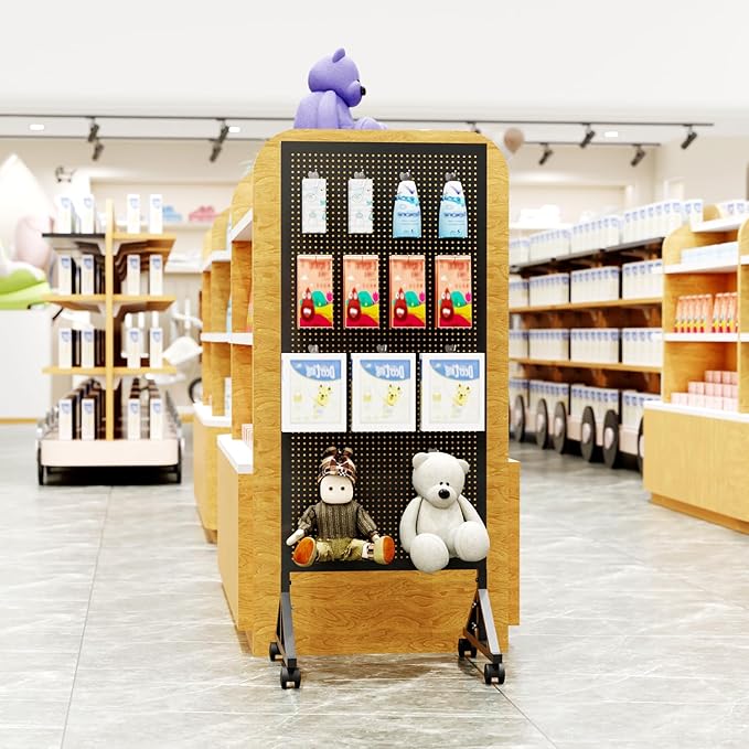 Metal Pegboard Display Stand 2 x 4.9 Feet, Adjustable Height with 40 Peg Board Hooks and Wheels, pegboard display rack, Craft Display Rack, Retail Display Rack, Garage Peg Board, Pegboard