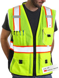 Dib Safety Vest Reflective Yellow Mesh, High Visibility Vest with Pockets and Zipper, ANSI Class 2 Heavy Duty, Made with 3M Reflective Tape 2XL