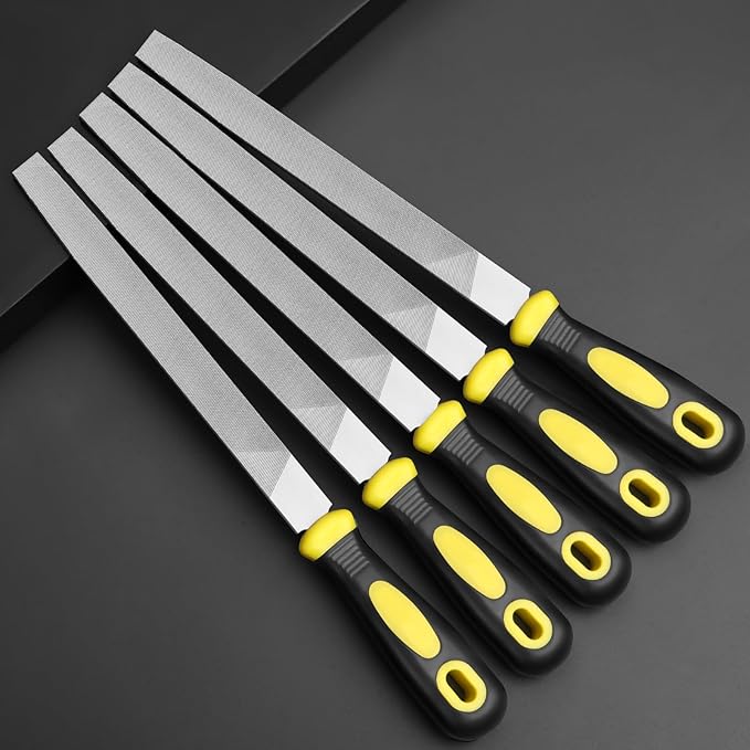 8in Flat Hand Metal File, Total 12in Length, Ergonomic Rubberized Handle, Uniform Teeth, Strength High Carbon Steel, perfect for Long Time Use for Trimming, Sharping Metal, Stone, Wood, etc.