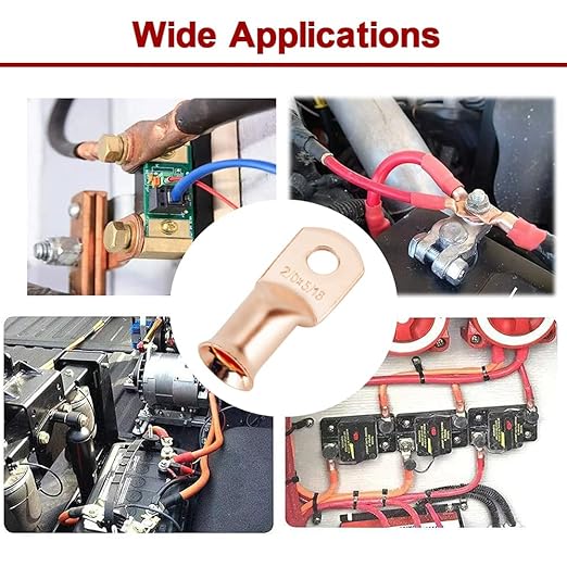 25Pcs 1/0 AWG 5/16" Stud Tinned Copper Ring Terminals Battery Cable Ends Wire Lugs 1/0 Gauge Battery Cable Lugs Heavy Duty Cable Lugs Bare Copper Eyelets Tubular Ring Terminal Connectors