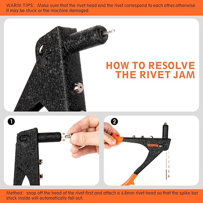 Meiwaltee Rivet Gun,Professional Pop Rivet Gun Kit with 200Pcs Rivets, 3/32"-1/8"-5/32"-3/16", Heavy Hand Riveter kit Suitable for Metal Work, Gutter, Automotive and Other Common DIY Projects