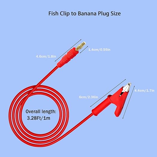 Banana Plug to Alligator Clip,4mm Alligator Clip to Banana Plug Test Lead,Heavy Duty Test Leads with Alligator Clips for Multimeter, Battery Test,16AWG 3.28Ft 2PCS.