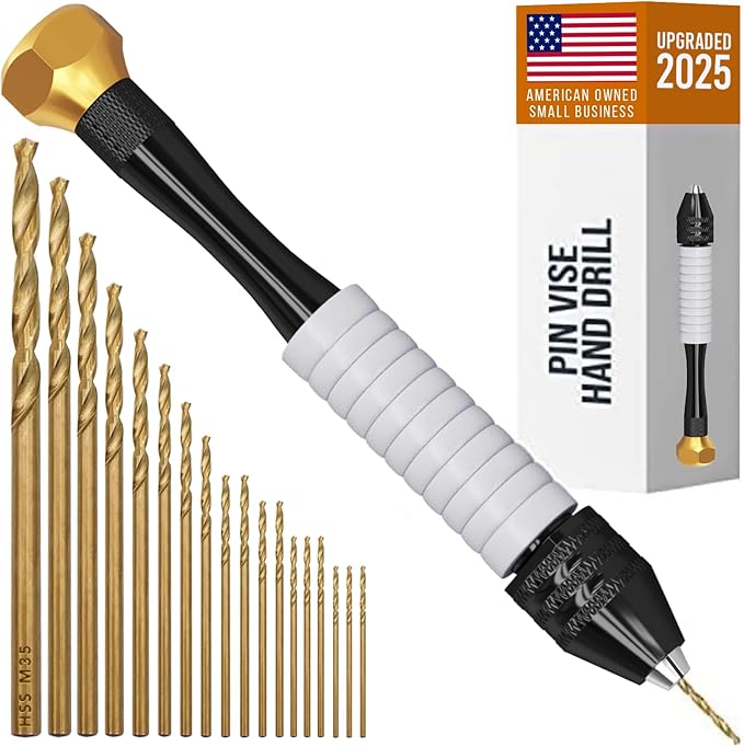 Pin Vise Hand Drill Manual - Jewelry w/Micro Drill Bits (0.8mm-2.5mm) - Rotary Craft Drill for Jewelry Making, Resin, Wood, Plastic, Miniature, Beads, Clay Etc
